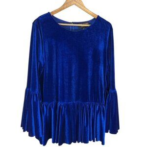 Marc Bouwer Women's Royal Blue Velvet Bell-Sleeve Top Blue Size 1X Party
